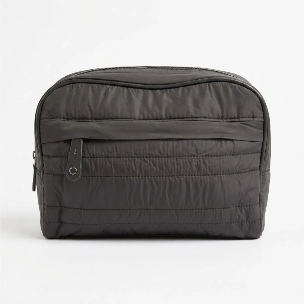 Sandra Roberts Squared Black Quilted Makeup Bag
